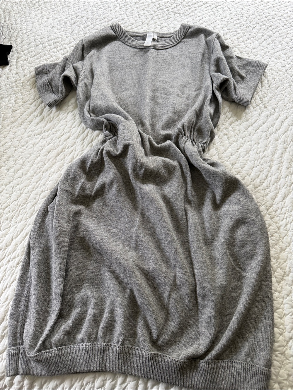 Gray Knit Midi Dress with Cinched Waist
